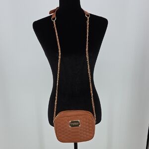 bebe Quilted Tan Crossbody with Gold Chain